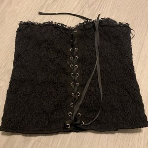 Black strapless lace up top